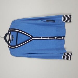 Tennis Club Cardigan Sweater French Connection Varsity Preppy Blue NWT Large